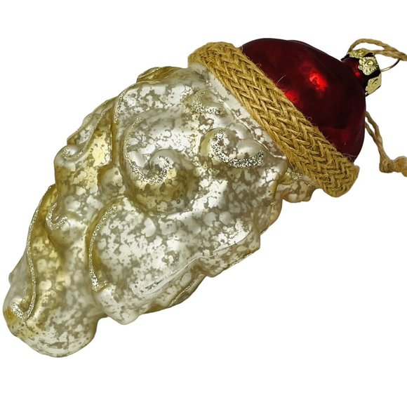 JUMBO 6 Inch Blown Glass Santa Face With Brass Tone Bell Christmas Ornament - Picture 2 of 13